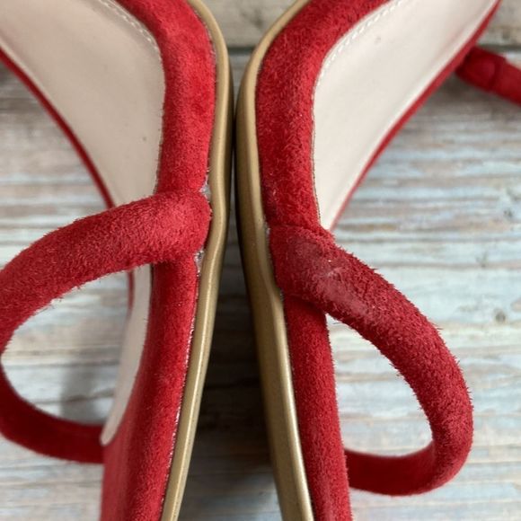 AVEC LES FILLES Joia Red Kid Suede Ankle Wrap Sandal 6M - Picture 6 of 14